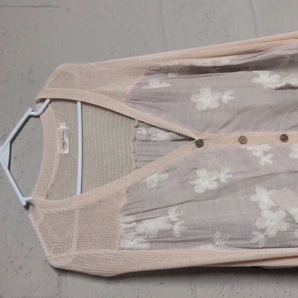 Simply Couture Beige Floral Mixed Media Cardigan Duster Size 1XL NWOT - Picture 3 of 7